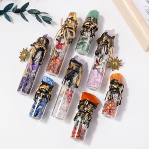 Handmade Halloween magic crystal wishing bottles with colorful gemstone chips and wax decor