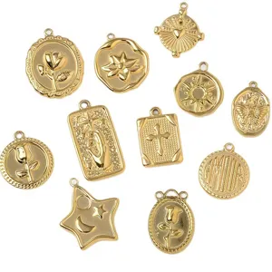 Goldene Edelstahl Anhänger Set im Vintage Stil mit Rose Herz Kreuz für DIY Schmuck