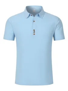 Men's light blue short sleeve linen cotton polo shirt casual summer breathable top