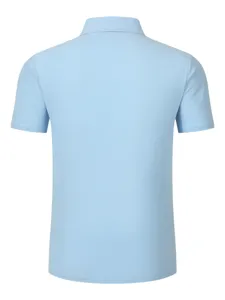Men casual short sleeve lapel polo shirt light blue breathable summer business daily wear