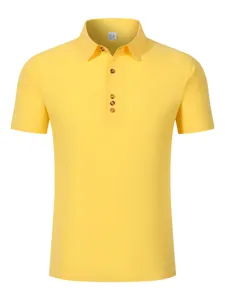 Men's short sleeve yellow polo shirt casual breathable cotton linen lapel summer top
