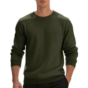 Men's solid dark green crewneck long sleeve sweatshirt casual basic pullover winter top