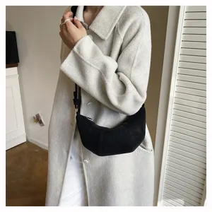 Sac bandoulière croissant noir rétro pour femme, élégant sac demi-lune automne hiver.