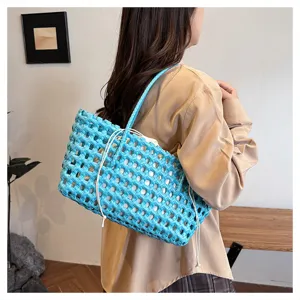Summer hollow out PVC woven shoulder bag large capacity beach tote bag for women stylish