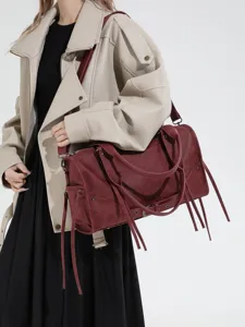 Retro Motorcycle Style Large Capacity Commuter Shoulder Bag Women PU Leather Tote Bag Fashion Handbag Casual