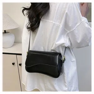Retro black PU leather shoulder crossbody bag, chic vintage style fashion women daily purse.