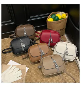 Women stylish small crossbody bag with cute tassel bear pendant casual PU leather shoulder purse