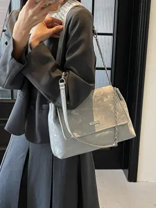 Borsa a spalla da donna con catena alla moda grande borsa casual grigia elegante shopper