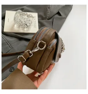 Brown multi-zipper leather crossbody bag, retro casual shoulder bag for women daily commute