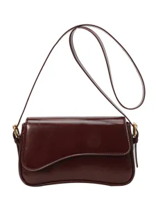 Vintage brown solid color asymmetric flap crossbody shoulder bag for women trendy