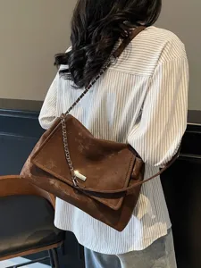 Donna vintage marrone borsa a tracolla morbida con catena grande shopper borsa casual