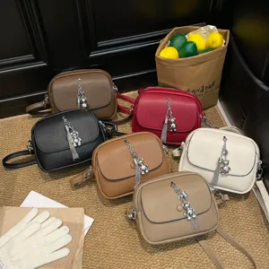 Women fashion PU leather crossbody bag with cute bear pendant, multi-color casual shoulder bag