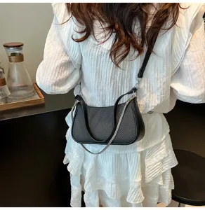 Chic black houndstooth women shoulder underarm bag with stylish chain strap for daily wear