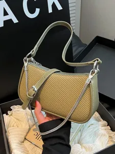 Women's Fashion Woven Texture PU Leather Underarm Shoulder Bag Chic Chain Crossbody Handbag Casual Daily Purse