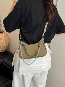 Trendy women green woven shoulder bag chic chain crossbody bag stylish daily handbag