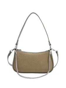 Stylish women small shoulder bag underarm bag with chic chain strap, khaki main view.