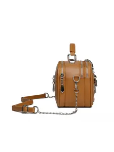Brown soft leather women's crossbody bag with multi-zippers and chain strap for daily wear