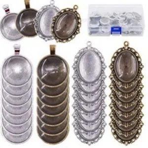 DIY Jewelry Making Kit Retro Time Gemstone Tray Pendant Bezel Set with Glass Cabochons Alloy Craft Findings Storage Box