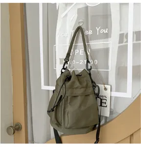 Casual nylon bucket bag large capacity shoulder bag retro style stylish daily tote bag