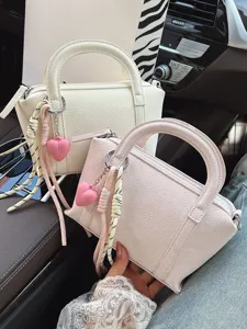 Women Fashion PU Leather Handbag Casual Versatile Solid Color Pillow Bag Single Shoulder Crossbody Bag With Heart Pendant