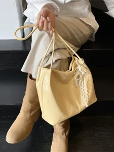Women large capacity tote shoulder bag stylish casual commuting handbag with pearl pendant main view