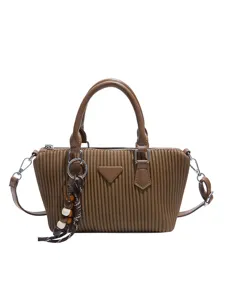 Borsa a tracolla plissettata marrone donna borsa retrò elegante tote con ciondolo