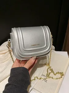 Women Fashion PU Leather Crossbody Bag Mini Square Shoulder Bag With Chain Urban Minimalist Daily Handbag