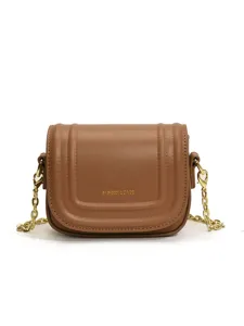 Women fashion brown small cross body bag gold chain shoulder bag trendy PU leather bag