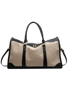 Große Reise-Duffeltasche für Damen, Wochenendtasche aus Canvas und Leder mit Schultergurt.