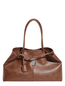 Women brown oil wax leather tote bag, retro large capacity casual shoulder bag main view.