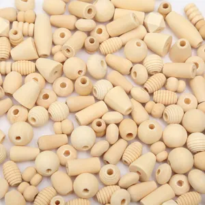 Natural Wood Loose Beads Mixed Multi-Shape Unfinished Wooden Beads For DIY Children Handmade Crafts Jewelry Making
