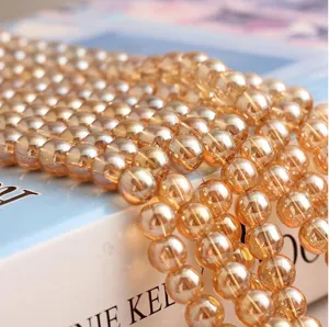 Champagne Plated Glass Beads Round Loose Beads Crystal Bead Curtain DIY Jewelry Making Accessories Craft Supplies