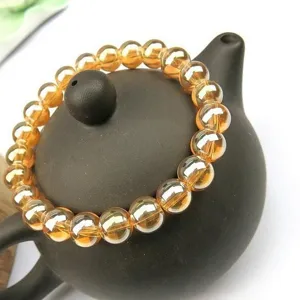 Electroplated champagne gold crystal glass beads round bracelet DIY accessories shiny design
