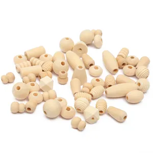Natural wooden beads bulk mix unpainted wood craft beads for DIY jewelry making set 100g
