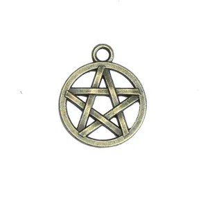 Vintage bronze pentagram pendant charm for DIY jewelry making and creative crafts design.