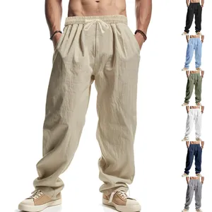 Men's casual loose linen pants breathable beach trousers comfortable drawstring summer wear