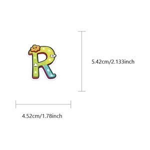 Cute letter R sticker detail shot, featuring a charming cartoon cloud and star pattern design.