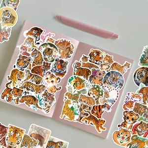 50pcs Cute Cartoon Tiger Stickers Waterproof Vinyl Decals for Laptop Luggage Journal.