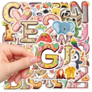 Waterproof cartoon alphabet stickers for laptop, suitcase and water bottle decoration.