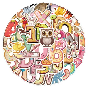 50 Pcs Cute Alphabet Number Stickers Waterproof DIY Cartoon Decals for Laptop Luggage Bottle