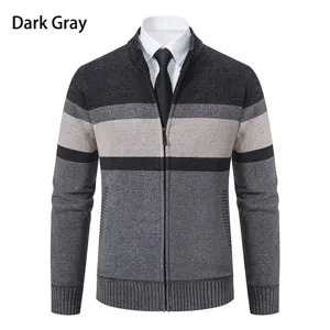 Men colorblocked zip up knit cardigan sweater jacket detail view showing texture and design.