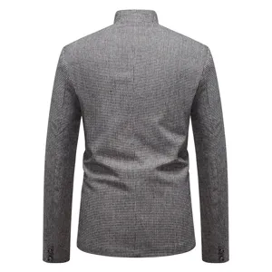 Blazer ajustado de pata de gallo para hombre cuello alto chaqueta de traje casual vista.