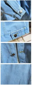 Detailansicht der hellblauen Herren Jeansjacke mit Kontrastnähten und Metallknöpfen.