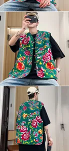 Men's traditional Chinese floral print vest casual sleeveless waistcoat stylish ethnic streetwear.