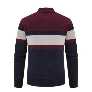 Men's winter color-block knitted cardigan sweater thick warm zip-up jacket back view