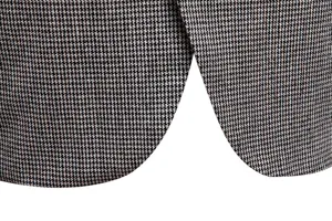Detalle de tela de pata de gallo para traje de hombre, estilo clásico blanco y negro