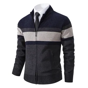 Men's colorblock knit cardigan sweater full-zip high collar casual jacket winter warm outerwear