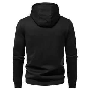 Men's casual solid black zip up hooded sweatshirt classic comfortable streetwear outerwear.