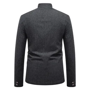 Chaqueta de traje entallada para hombre con cuello alzado espalda, blazer elegante.