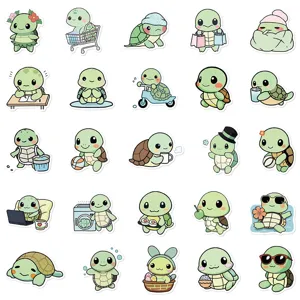 Cute cartoon turtle stickers detail, waterproof vinyl decals for laptop, journal, phone case.